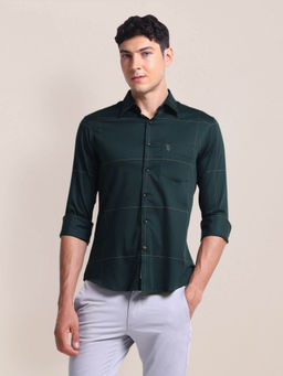U.S. POLO ASSN. - Windowpane Checks Twill Casual Shirt Teal
