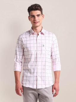 U.S. POLO ASSN. - Windowpane Checks Cotton Stretch Casual Shirt Pink