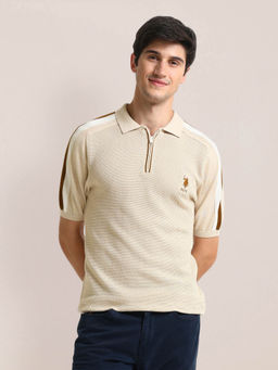 U.S. POLO ASSN. - Slim Fit Pattern Knit Polo T-Shirt Beige