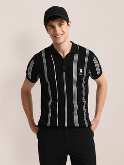 U.S. POLO ASSN. - Slim Fit Vertical Stripes Polo T-Shirt Black