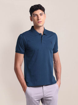 U.S. POLO ASSN. - Checks Pattern Knit Slim Polo T-Shirt Blue