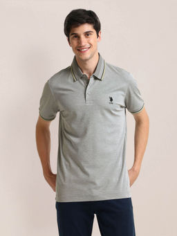U.S. POLO ASSN. - Slim Fit Heathered Polo T-Shirt Grey