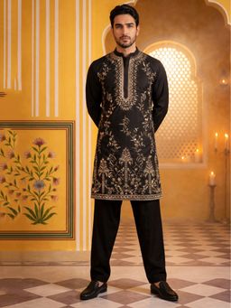 Jompers - Men’S Imported Japanese Embroidered Black Kurta with Pyjama