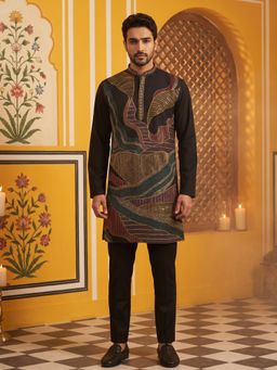 Jompers - Black Japanese Embroidered Designer Kurta with Pyjama
