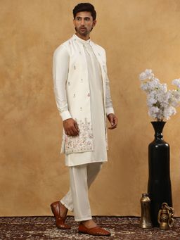 Jompers - Embroidered White Kurta and Pyjama with Waistcoat