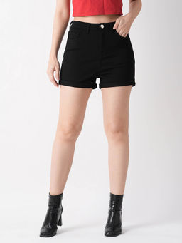 Globus - Women Black Cotton Normal Fit Solid Shorts