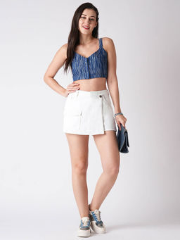 Globus - Women White Slim Fit Mid-Rise Front Pocket Denim Skorts