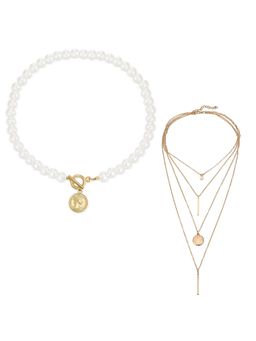 Jewels Galaxy - Jewellery For Women Gold-Plated Layered Necklace (Set of 2)