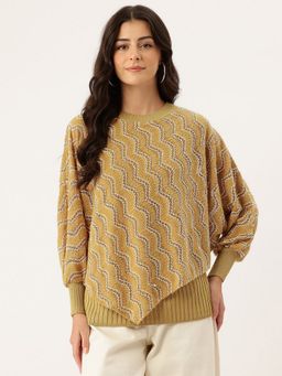APSLEY - Women Mustard Round Neck Woven Sweaters