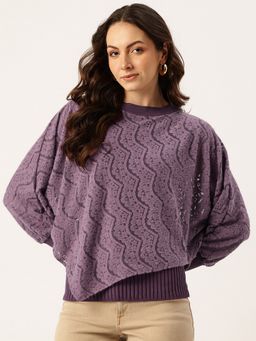 APSLEY - Women Mauve Round Neck Woven Sweaters