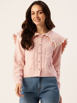 APSLEY - Women Pink Collar Neck Embroidered Cardigan