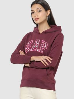 GAP - Women Maroon Regular Fit Applique Hooded Hoodie
