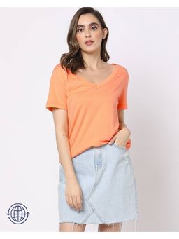 GAP - Women Orange Solid Relaxed Fit V-Neck T-shirt