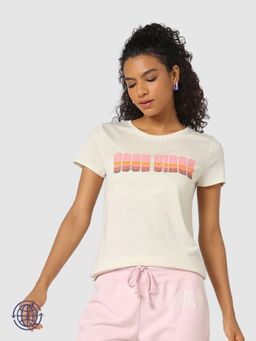 GAP - Women Off White Relaxed Fit Typography Logo Crew T-shirt