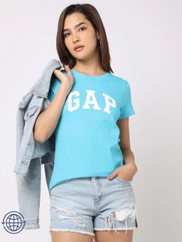 GAP - Women Blue Logo Print Crew Neck T-Shirt
