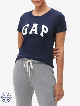 GAP - Women Navy Blue Logo Print Crew Neck T-Shirt