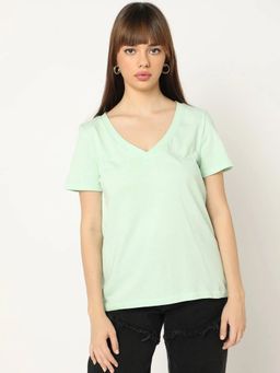 GAP - Women Green Relaxed Solid V-Neck T-shirt