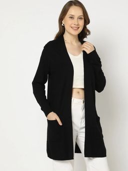 GAP - Women Black Solid Front Open Neck Cardigan