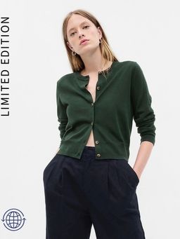 GAP - Women Green Solid Round Neck Cardigan