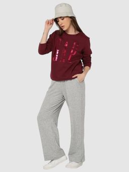 GAP - Women Maroon Relaxed Fit Logo Crew Neck Sweatshirt
