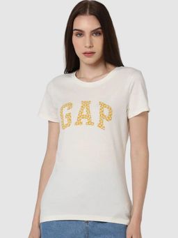 GAP - Women Off White Logo Crew Neck Slim T-shirt