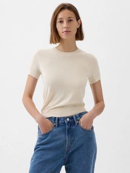 GAP - Women Cream Solid Crew Neck Sweater