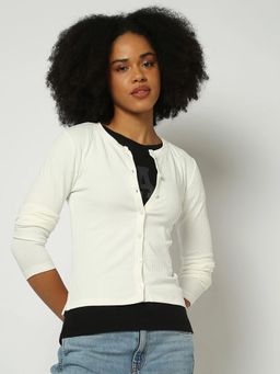 GAP - Women Off White Regular Round Neck Cardigan