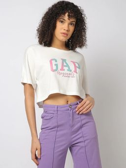 GAP - Women White Logo Crew Neck T-shirt