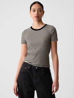 GAP - Women Cream Striped Round Neck T-shirt