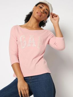 GAP - Women Pink Logo Boat Neck T-shirt