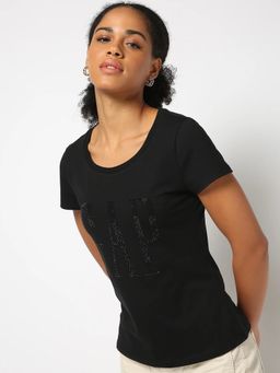 GAP - Women Black Logo Round Neck T-shirt