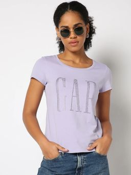 GAP - Women Lavender Regular Round Neck Logo T-shirt