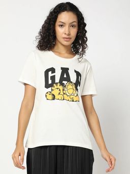 GAP - Women Off White Graphic Round Neck T-Shirt