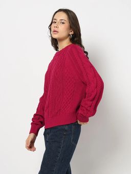 GAP - Women Red Cable-Knit Crew Neck Sweater
