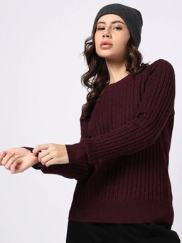 GAP - Women Wine Cable-Knit Crew Neck Sweater