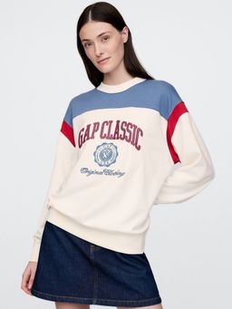 GAP - Women Off White Color-Block Crew Neck Regular Sweatshirt