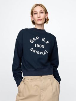 GAP - Women Navy Blue Logo Crew Neck Regular Sweatshirt