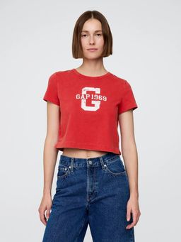 GAP - Women’s Red Regular Fit Crop Round Neck T-Shirt
