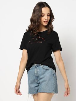 GAP - Women Black Letter Print Crew Neck T-shirt