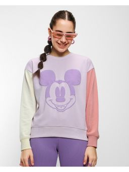 Bewakoof - Disney Mickey Women Lavender Color Block Oversized Sweatshirt