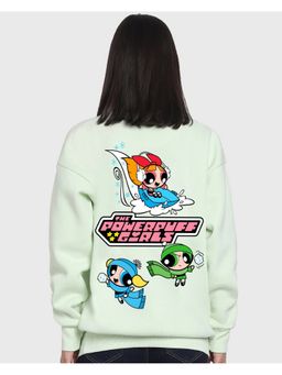 Bewakoof - Cartoon Network Powerpuff Girls Women Green Printed Oversized Sweatshirt