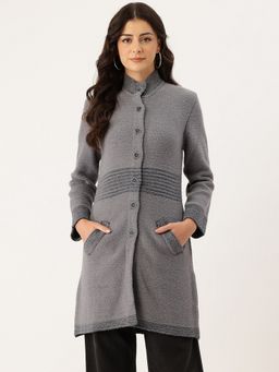 APSLEY - Women Grey High Neck Woven Cardigan