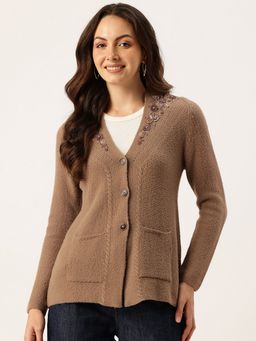 APSLEY - Women Brown V-Neck Cardigan