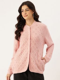 APSLEY - Women Pink Round Neck Embroidered Cardigan