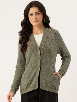 APSLEY - Women Olive V-Neck Cardigan