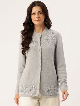 APSLEY - Women Grey Round Neck Cardigan