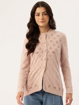APSLEY - Women Peach Round Neck Embroidered Cardigan