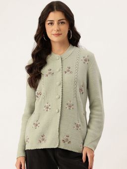 APSLEY - Women Green Round Neck Cardigan