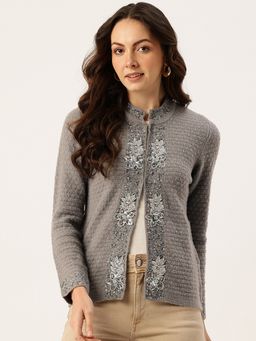 APSLEY - Women Grey Round Neck Cardigan