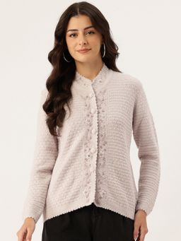 APSLEY - Women Mauve Round Neck Embroidered Cardigan